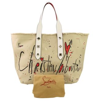 Christian Louboutin Beige Red Color White Canvas Tote Bag (Pre-Owned)
