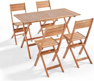 Oviala Mesa + 4 sillas plegables de madera de eucalipto