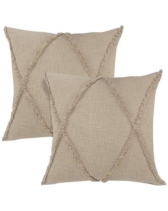 LR Home Set Of 2 Reese Handwoven Taupe Diamond Cotton Pillows