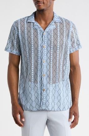 T.R. Premium Modern Fit Textured Camp Shirt in Blue at Nordstrom Rack, Size Xx-Large