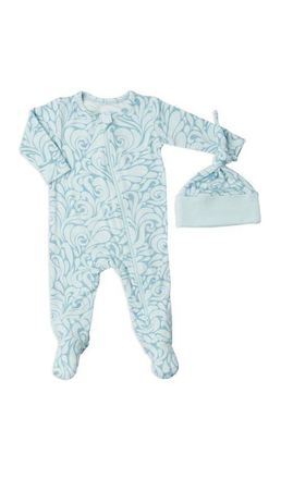 Everly Grey Jersey Long Sleeve Footie & Hat Set in Waves at Nordstrom, Size Newborn