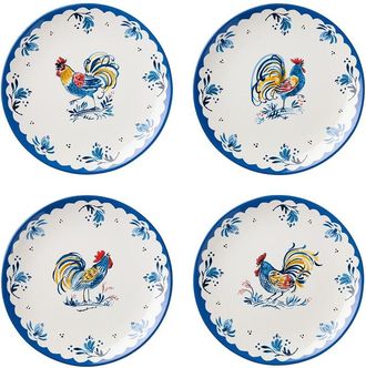 Certified International French Rooster Set Of 4 Dinner Plates