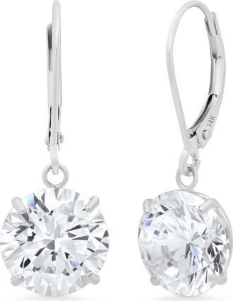 MAX + STONE 14k Yellow or White Gold Leverback Cubic Zirconia Dangle Earrings 5mm to 10mm