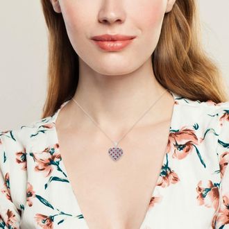 MAX + STONE 925 Sterling Silver Genuine Gemstone Heart Shape Filigree Pendant 18 Inch Chain