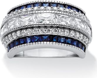 Palm Beach Jewelry 6.48 Cttw. Cubic Zirconia and Simulated Sapphire Platinum-Plated Ring