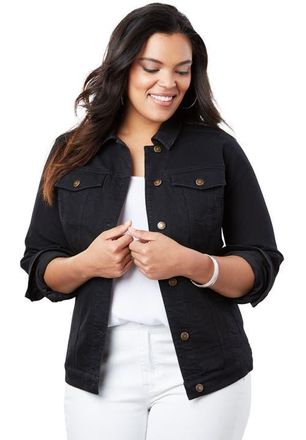 Roaman's Plus Size Classic Stretch Denim Jacket in Black at Nordstrom, Size 14