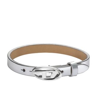 Diesel Mens Silver Leather Stackable Bracelet