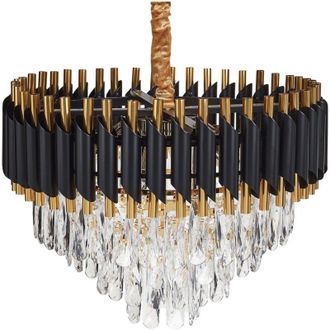 Beliani Lampadario chic a sospensione in ferro con cristalli oro e nero Abellas