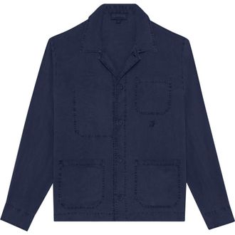 Vilebrequin Linen Solid Overshirt in Bleu Marine at Nordstrom, Size Xxx-Large