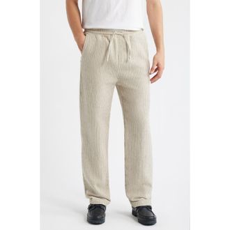 Percival Sorrento Pinstripe Cotton & Linen Drawstring Pants in Ecru at Nordstrom, Size 30