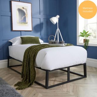 Home Source Industries Platform Bed & Mattress Metal Frame With Slatted Support Black | Size: Small Double