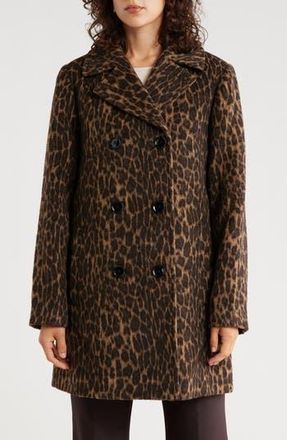 BCBGeneration Missy Leopard Double Breasted Coat at Nordstrom Rack, Size X-Large