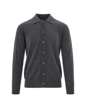 Paolo Pecora Melange Grey Wool Long-Sleeve Cardigan