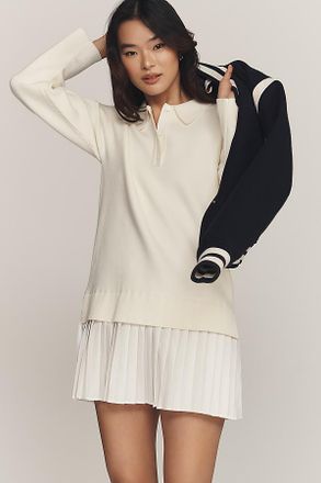 English Factory Collared Long-Sleeve Twofer Mini Dress