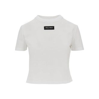 Miu Miu Logo patch cropped T-shirt Woman XS