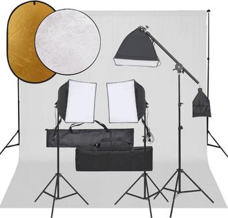 vidaXL Kit De Estudio Fotogr&aacute;fico Con Set De Luces, Fondo Y Reflector Vidaxl
