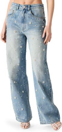 Steve Madden Fianna High Waist Faux Pearl Flare Leg Jeans in Coastal Buffalo at Nordstrom, Size 26