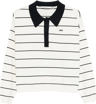 Gestuz GZtaige striped polo top - women - EcoVero Viscose (LENZING)/Polyamide/Polyester - L - White