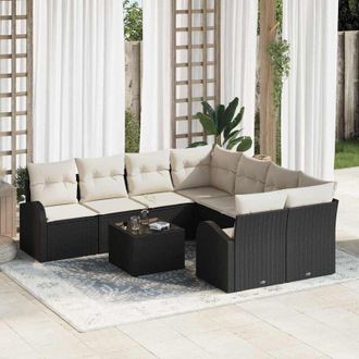 vidaXL Vidaxl - Conjunto De Sof&aacute; De Jard&iacute;n 9 Pcs Negro 55 X 55 X 37 Cm