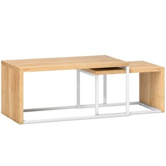 HOMCOM Mesas de centro 90x48x42 cm natural y blanco