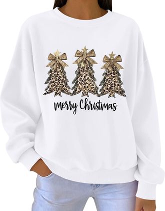 Generic Ladies Tops Casual Long Sleeve Loose Pullover Womens Christmas Sweatshirts Crewneck Xmas Tree Snowflake Print Cute Blouse Graphic Tees Trendy Jumper C