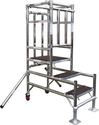 Loops 4 Tread Mobile Telescopic Podium Step Ladder 1.2m Tall Work Platform Safety Cage