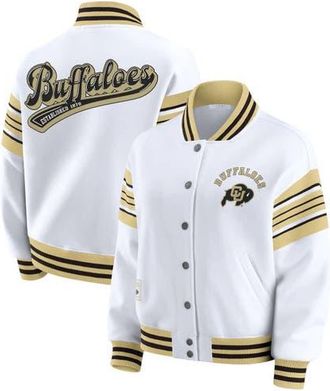 WEAR by Erin Andrews Womens WEAR by Erin Andrews White/Gold Colorado Buffaloes Satin Stitch Full-Snap Fleece Sweatshirt Jacket at Nordstrom, Size Xx-Large