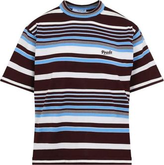 Prada Logo-Intarsia Striped Cotton T-Shirt Clothing