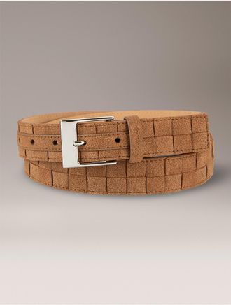 Calvin Klein Womens Woven Leather Belt - Brown - XS