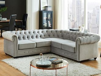 Vente-Unique Divano angolare in Velluto Grigio argento - CHESTERFIELD