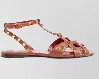 Valentino Garavani kidskin flat sandals ankle strap studs
