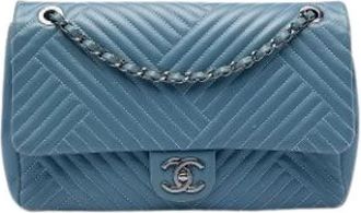 Chanel Pre-owned Vintage Quilted Shoulder Bag - Dames - Vintage Schoudertas - Blauw - ONE Size - Leer - Vintage