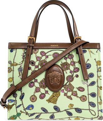 Versace Rivi&egrave;re Printed Canvas Tote - Dames - Handtassen - Groen - ONE Size - Katoen - Tassen