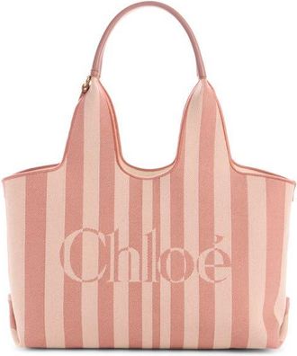 Chlo&eacute; Stripy Logo Jacquard Tote in Nougat at Nordstrom