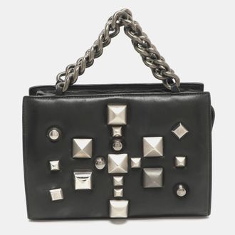 Roberto Cavalli Studded Black Leather Satchel