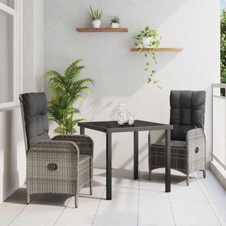vidaXL Vidaxl - Conjunto De Comedor De Jard&iacute;n Con Coj&iacute;n 3 Pcs Gris Polirat&aacute;n
