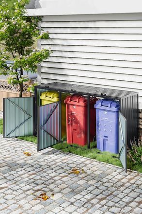 H&O Direct All-Season Outdoor Storage Shed - Metal Garbage Can in Dark Grey