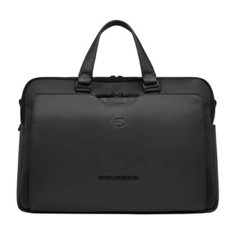 Piquadro Laptop Bags & Cases, male, Black, Size: ONE SIZE Leather Laptop and iPad Briefcase with AirPods Pocket, Shockproof and Rfid Blocking
