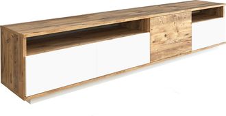 Vente-Unique Mueble TV 4 puertas y 2 estantes - Natural claro y blanco - CEDONA