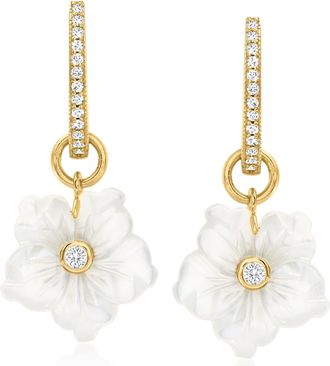 Ross-Simons Mother-Of-Pearl and. White Topaz Removableflower Hoop Drop Earrings in 18kt Gold Over Sterling