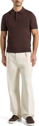 Mani&egrave;re De Voir Bryn Luxe Knitted Polo Top in Brown at Nordstrom, Size X-Small