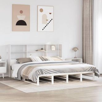 vidaXL Vidaxl - Cama Con Estanter&iacute;a Sin Colch&oacute;n Madera Maciza Blanca 180x200 Cm