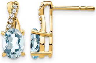 Diamond2Deal 10k Yellow Gold Aquamarine and Diamond Earrings