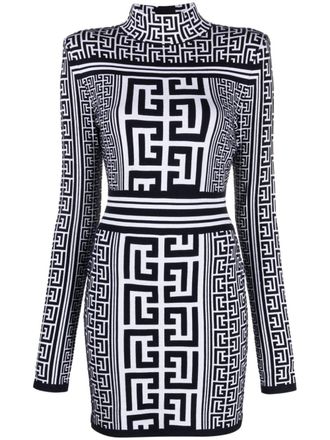 Balmain monogram jacquard knitted minidress - women - Wool/Polyamide/Viscose/Elastane - 34 - White