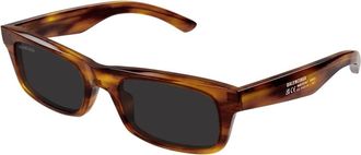 Balenciaga Bb 0422S Rechthoekige Zonnebril - Heren - Zonnebrillen - Bruin - 54 MM - Leer - Accessoires