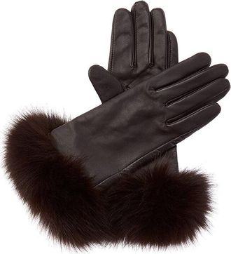 Sofiacashmere 2-Button Cashmere-Lined Leather Gloves