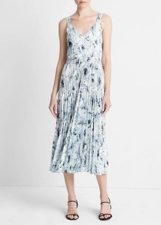 Vince Washed Lilly Slip Dress Womens White Floral Pleated V-Neck FROG351