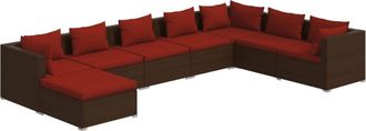 vidaXL Set Sof&aacute;s De Jard&iacute;n 8 Piezas Y Cojines Rat&aacute;n Sint&eacute;tico Marr&oacute;n Vidaxl