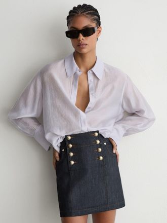 Reiss Dark Blue Button-detail Denim Mini Skirt, 16