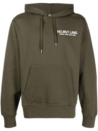 Helmut Lang logo print hooded sweatshirt - men - Cotton - S - Green